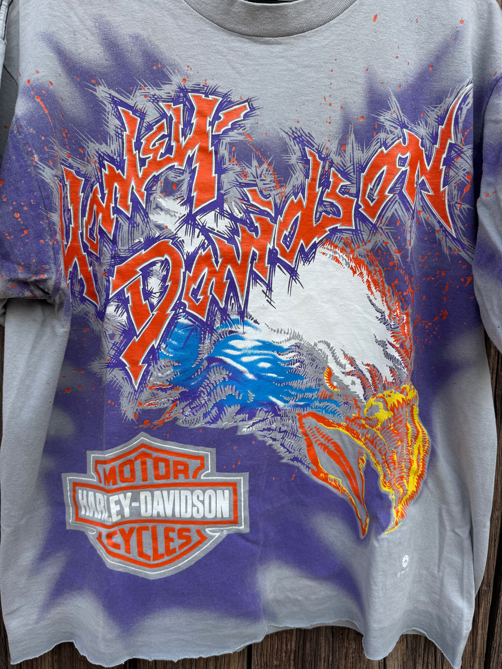 1996 Playera Harley Davidson con Estampado en Mangas