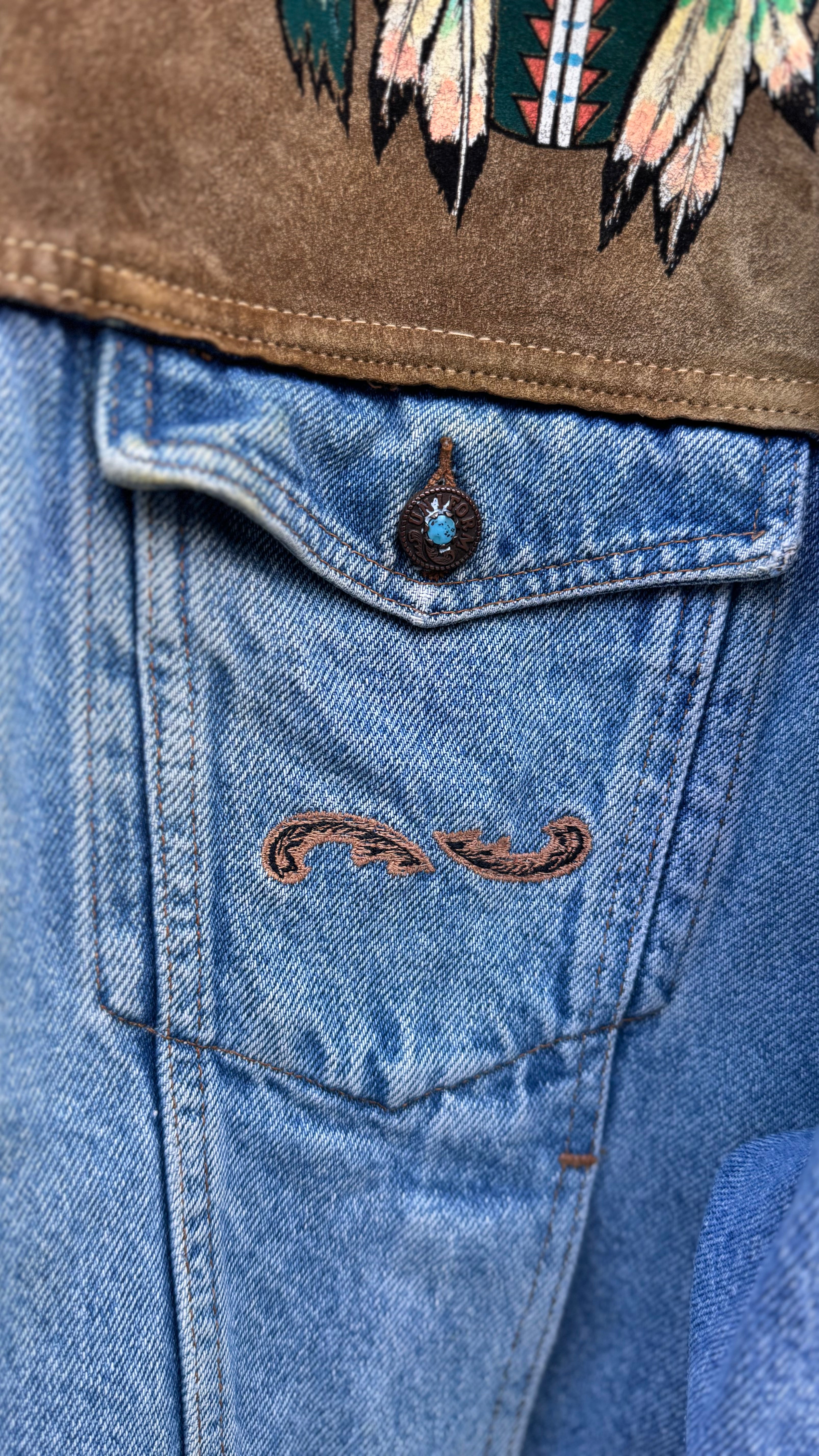 90´s Chamarra de Mezclilla estilo Nativo Americano